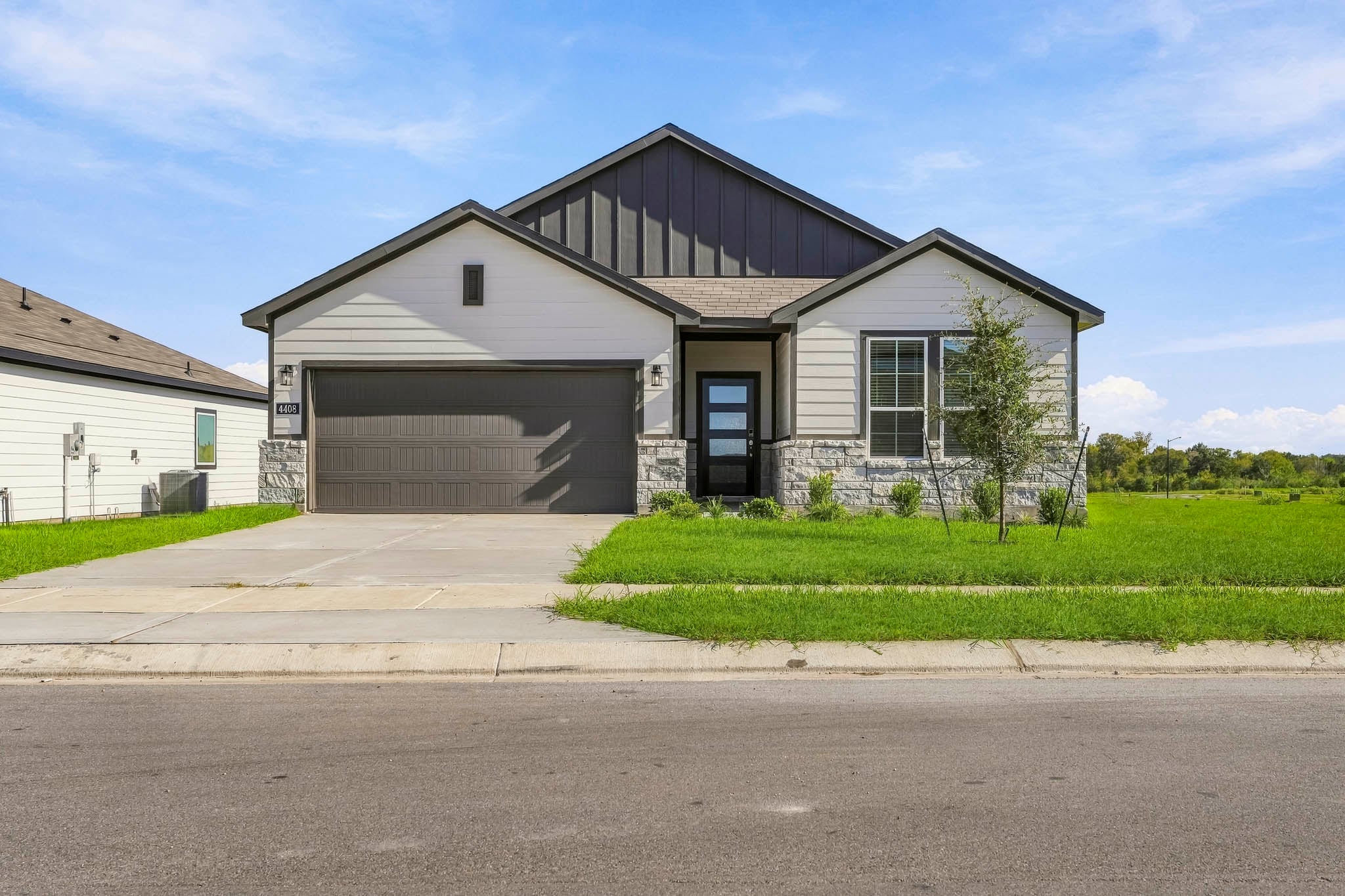 A house with a garage.