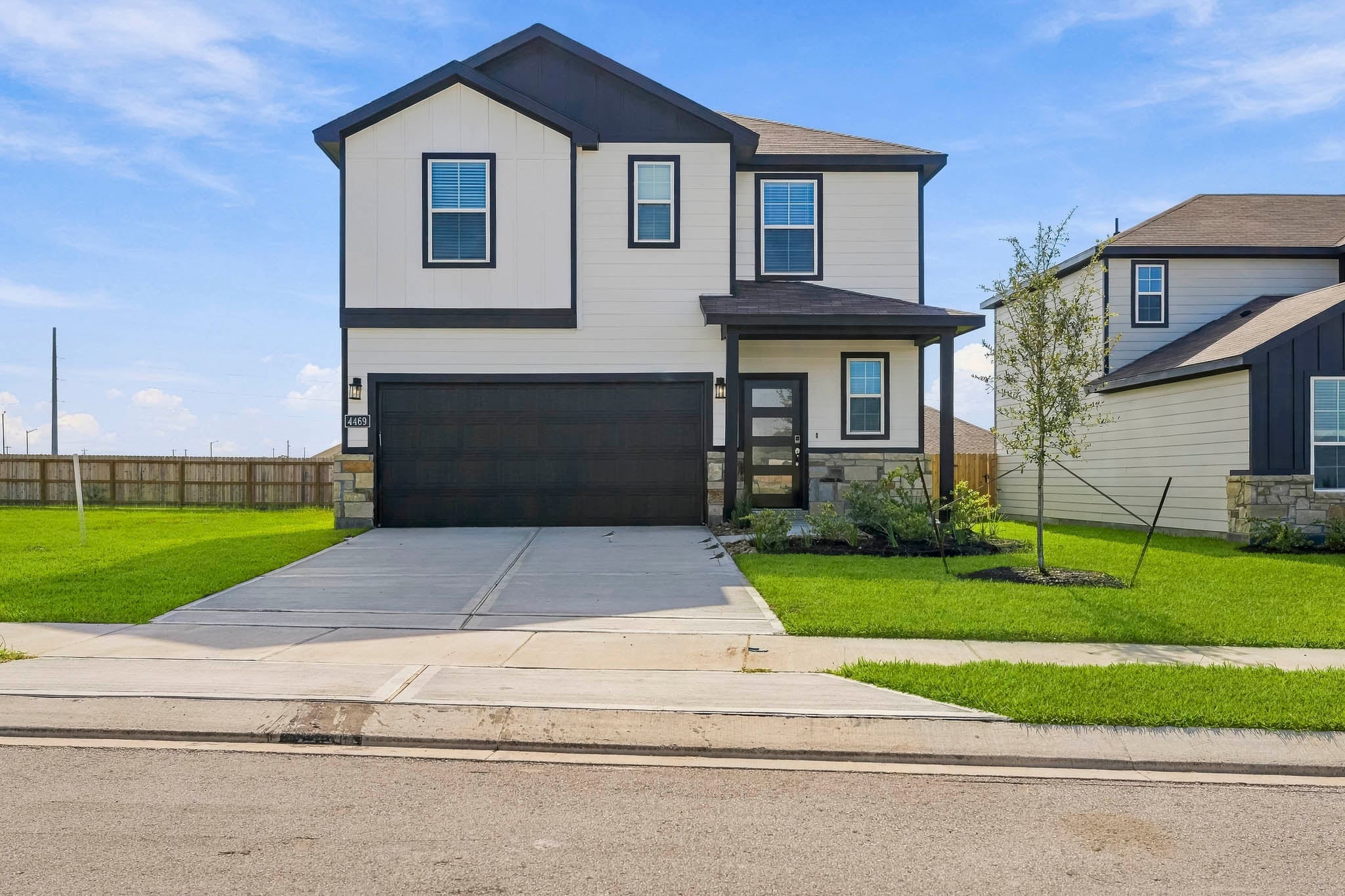 A house with a garage.