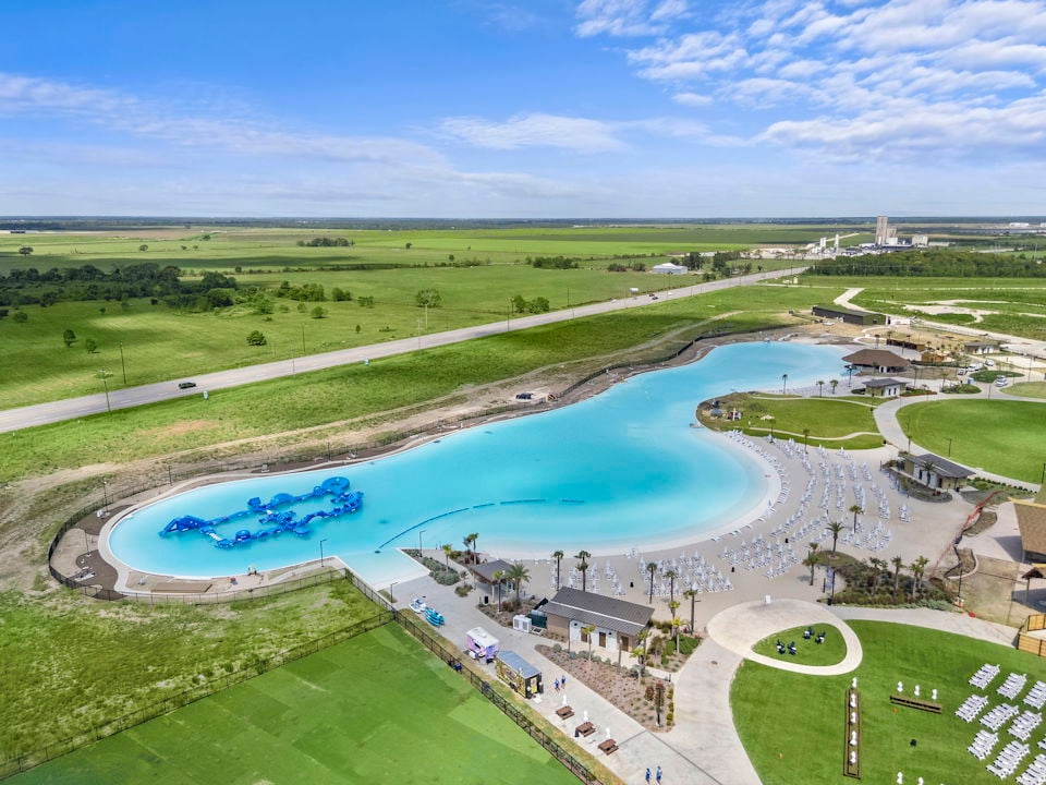 A river with a bridge over it.