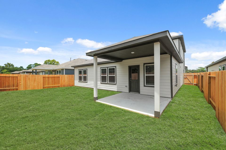 A small white house.