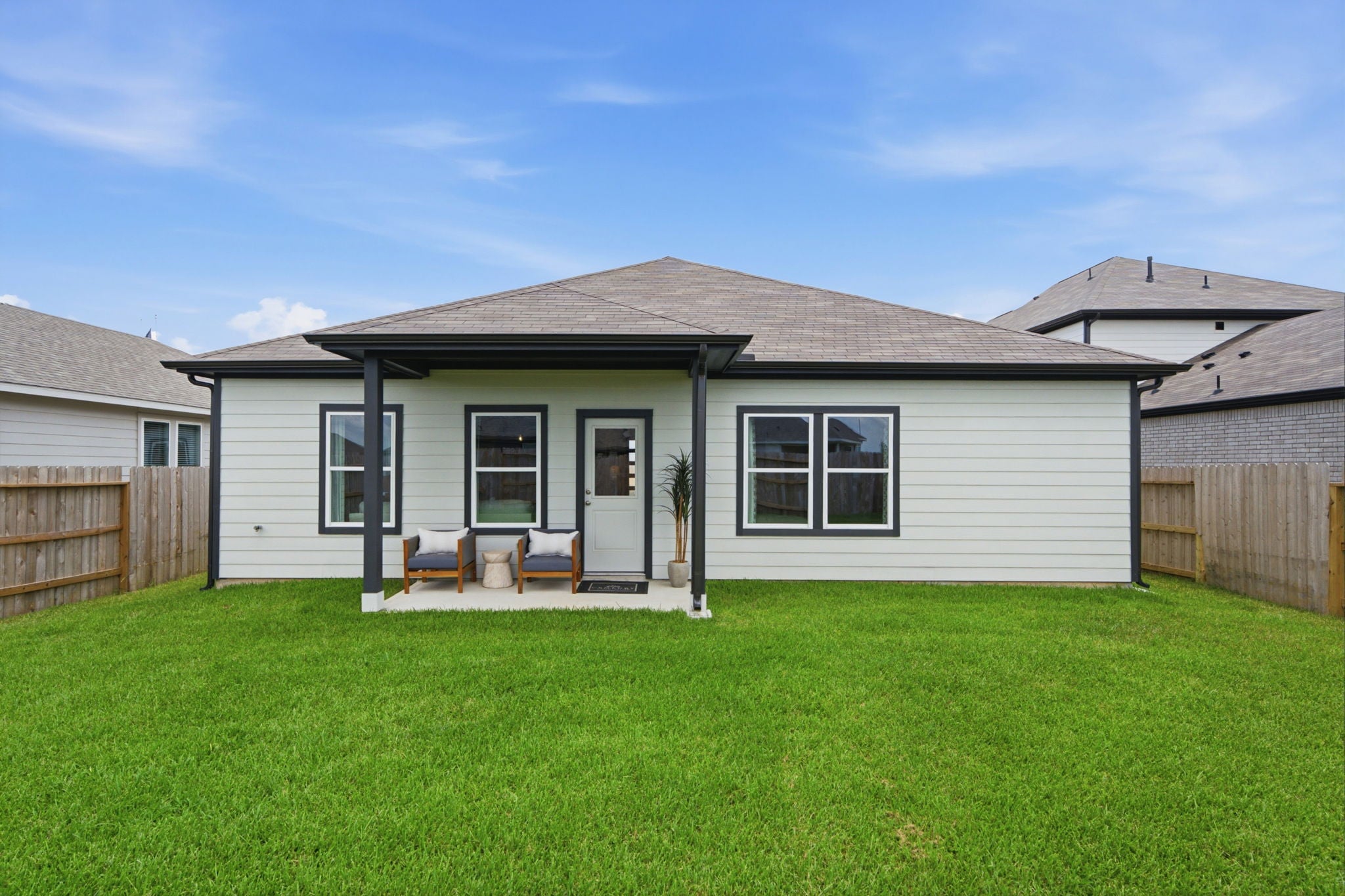 A house with a lawn.