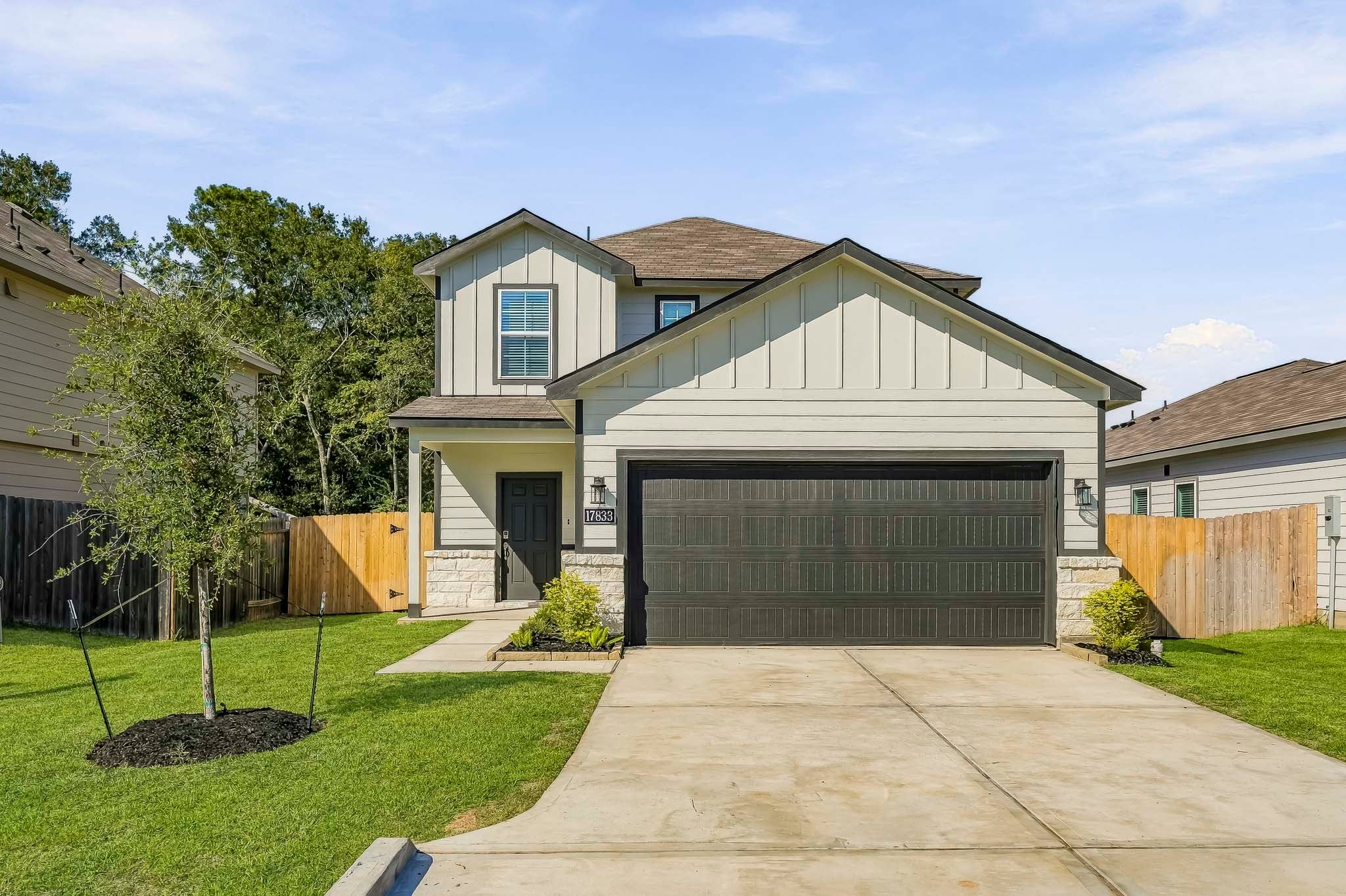 A house with a garage.