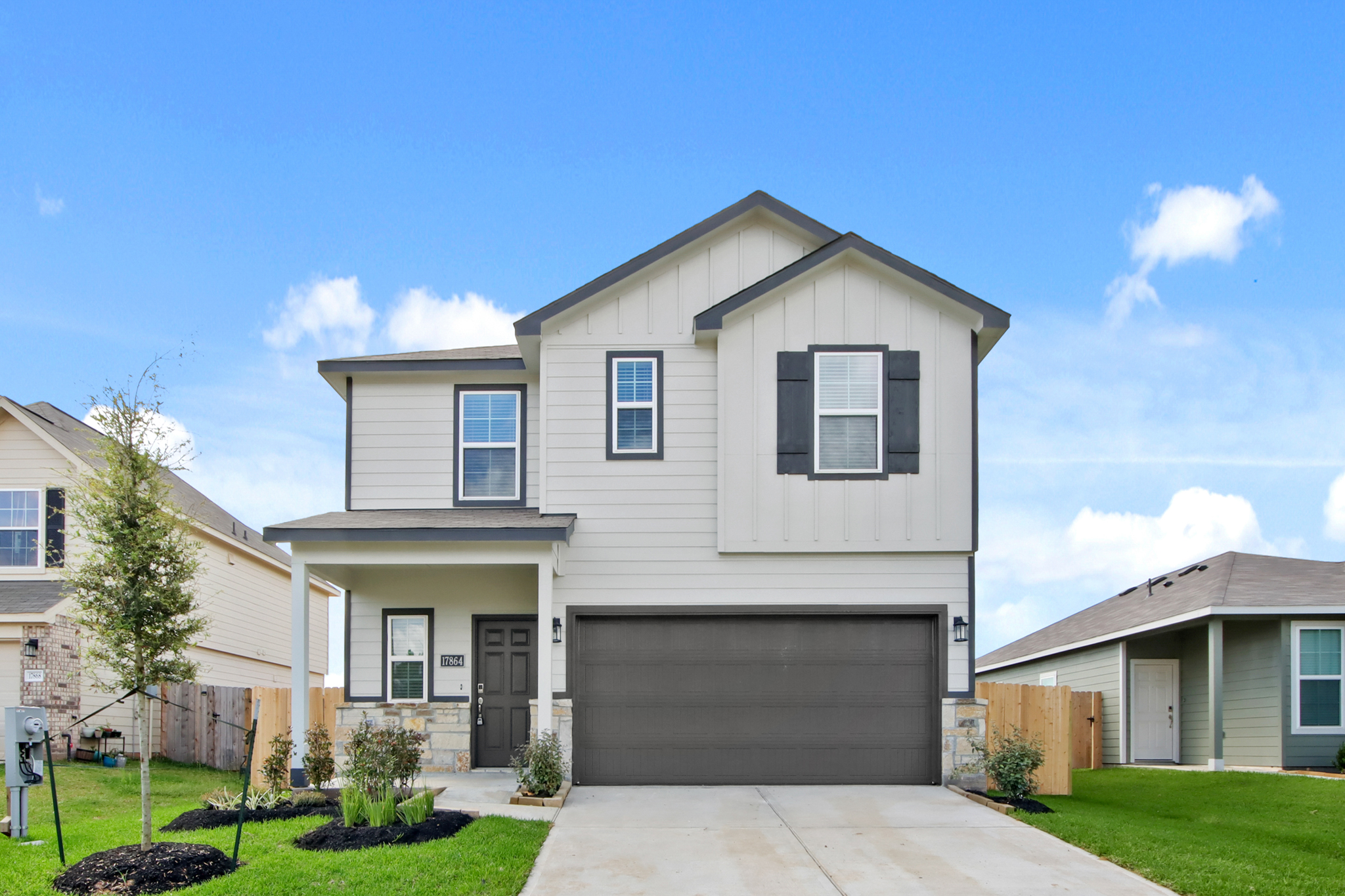 A house with a garage.
