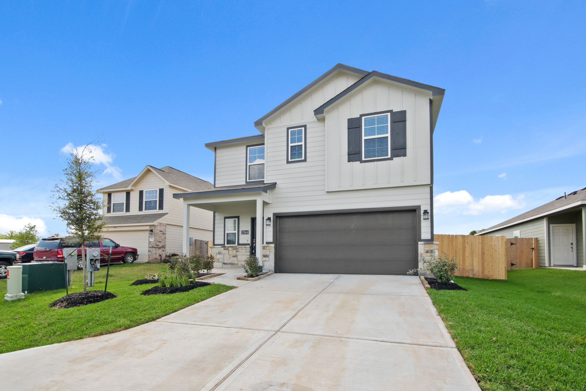 A house with a garage.