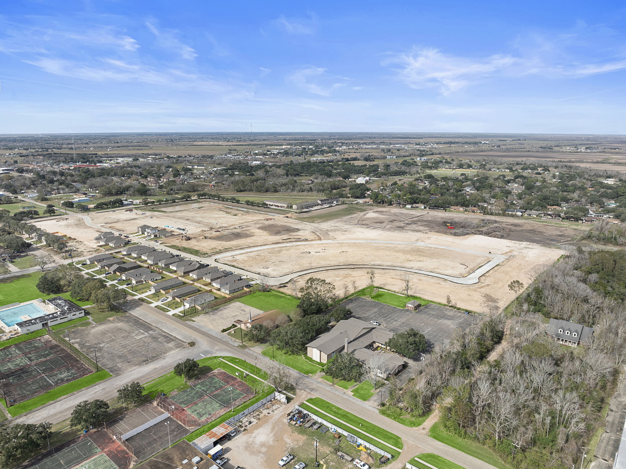 An aerial view of a town.