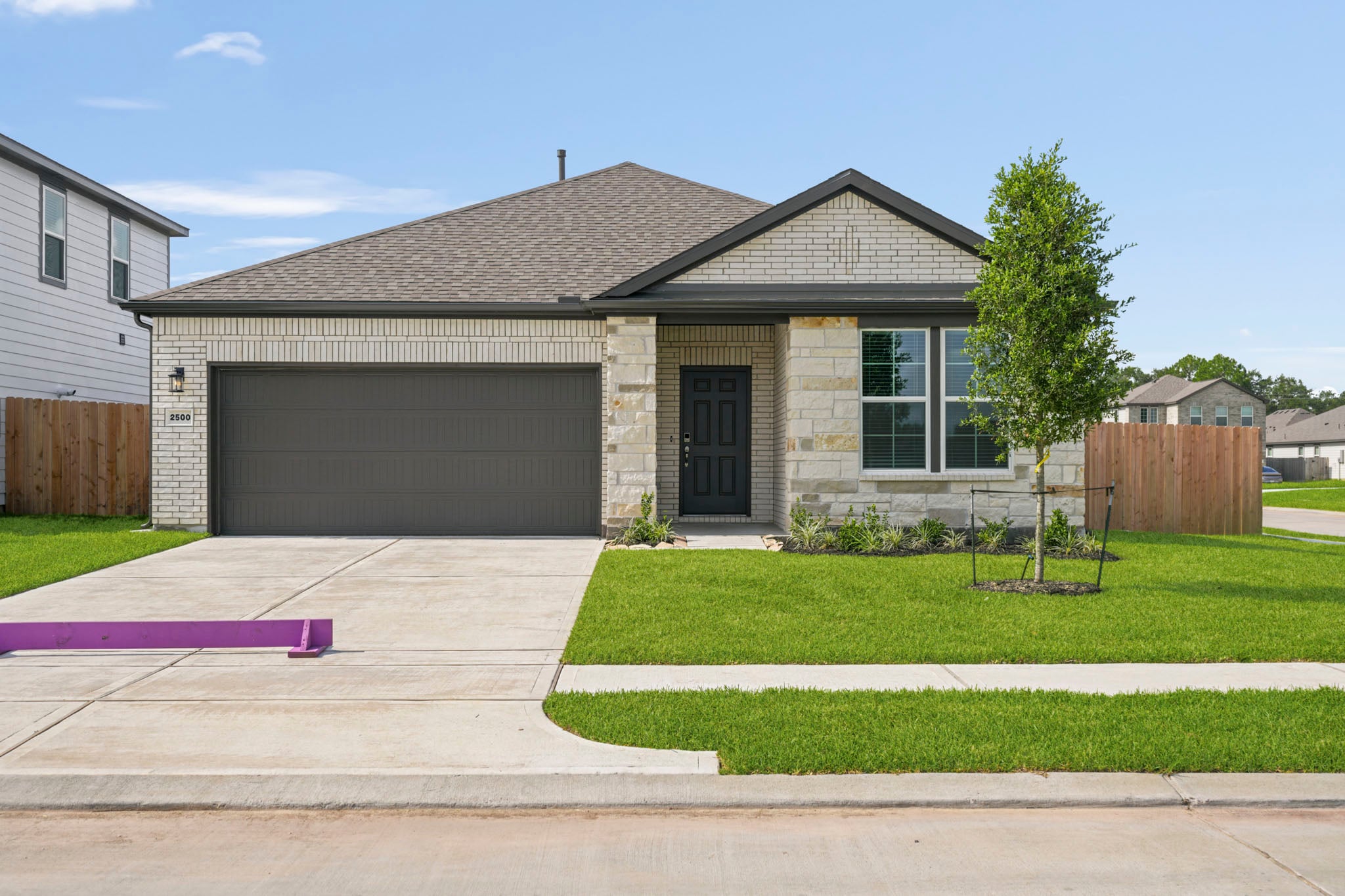 A house with a garage.