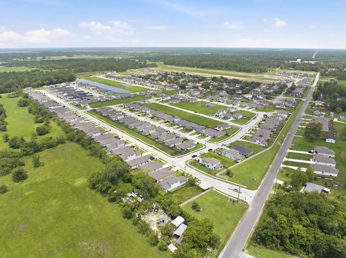 An aerial view of a town.
