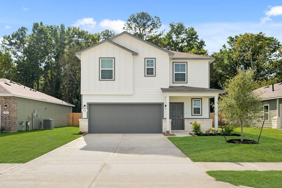 A house with a driveway.