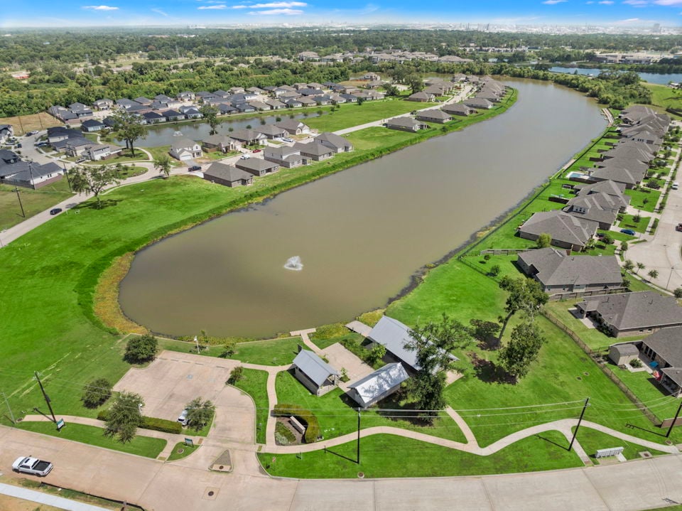 A river flowing through a town.