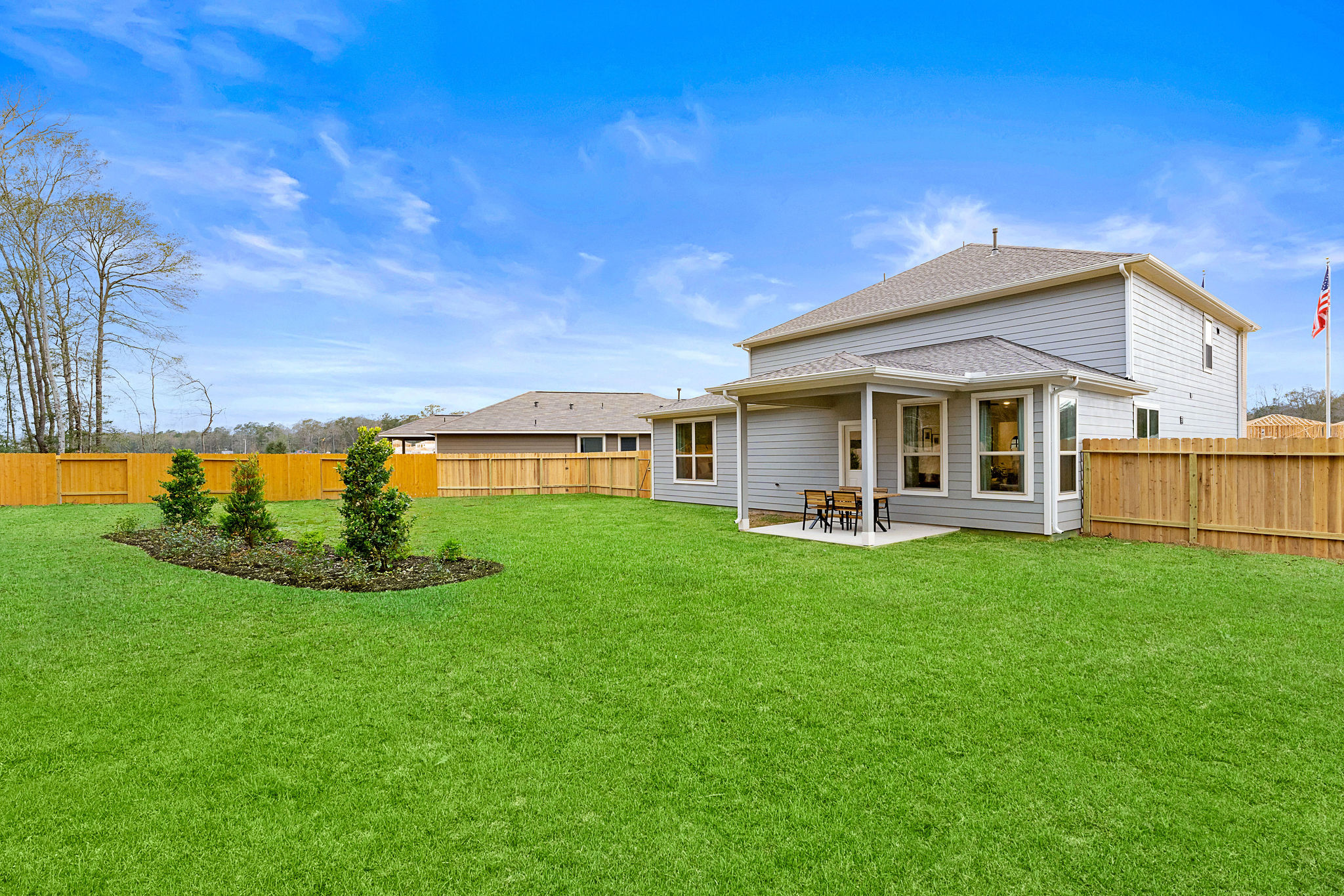 A house with a lawn.