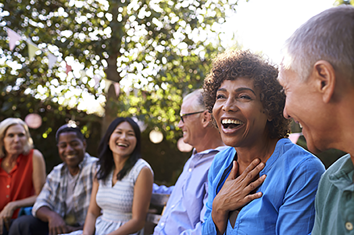 A group of people laughing.