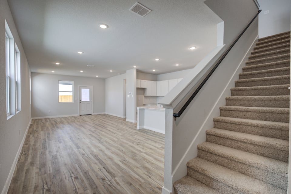 A long staircase in a house.
