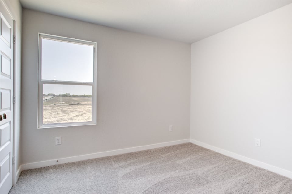 A room with a window and a carpet.