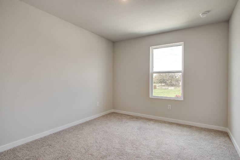 A room with a window and a carpet.