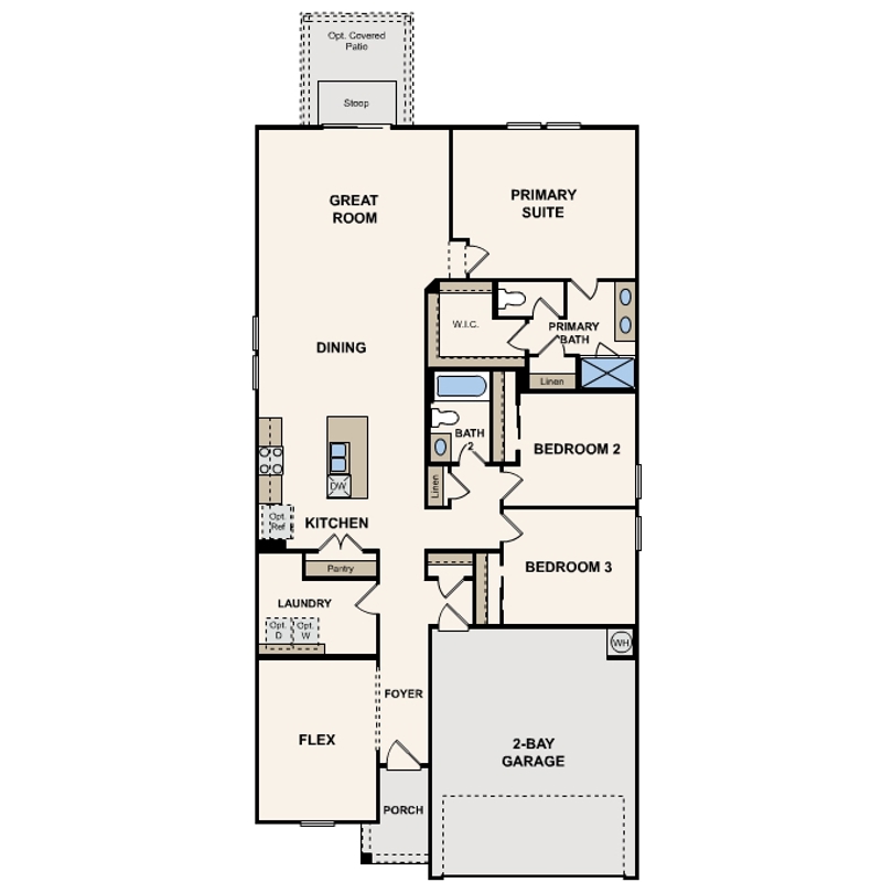 Foxglove plan first floor at Boardwalk at Hunter's Way in St. Hedwig, TX by Century Communities
