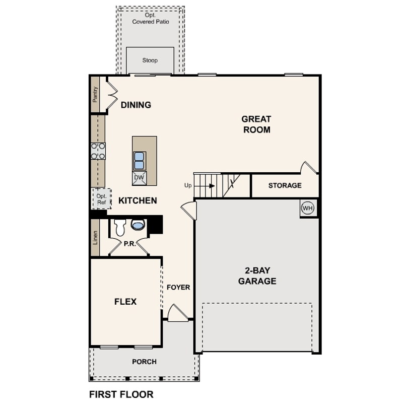 Marigold plan first floor at Boardwalk at Hunter's Way in St. Hedwig, TX by Century Communities