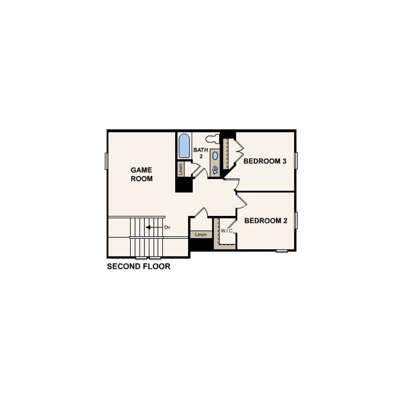McAllister plan second floor at Boardwalk at Hunter's Way in St. Hedwig, TX by Century Communities