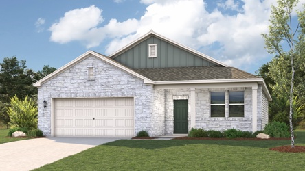 A house with a garage with American Gothic House in the background.