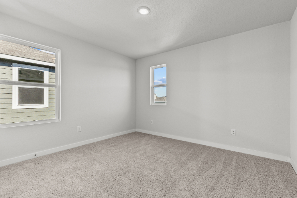 A room with a carpet and windows.