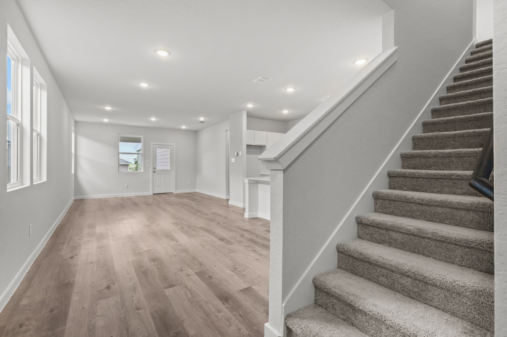 A long staircase in a house.