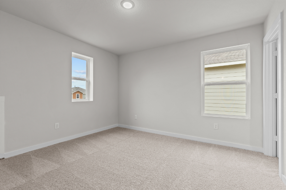 A room with a window and a carpet.