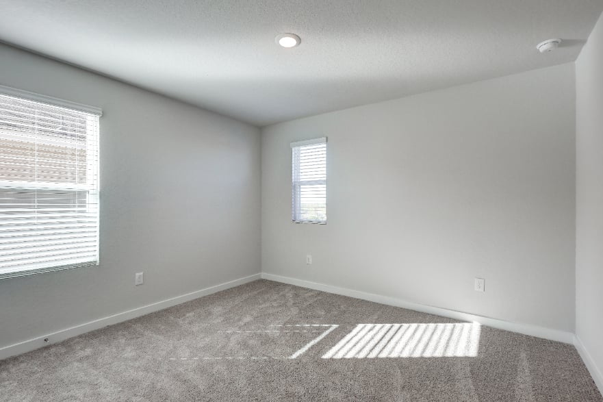 A room with a rug and a window.