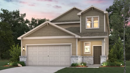 A house with a garage with American Gothic House in the background.