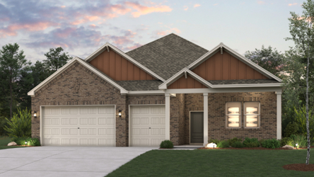 A house with garages and a lawn.