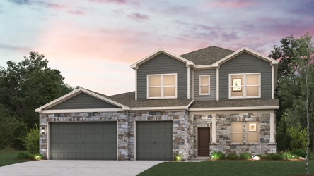 A house with garages and trees.