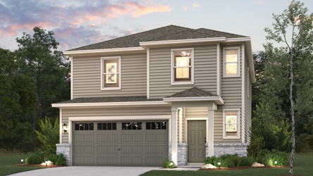 A house with trees around it.