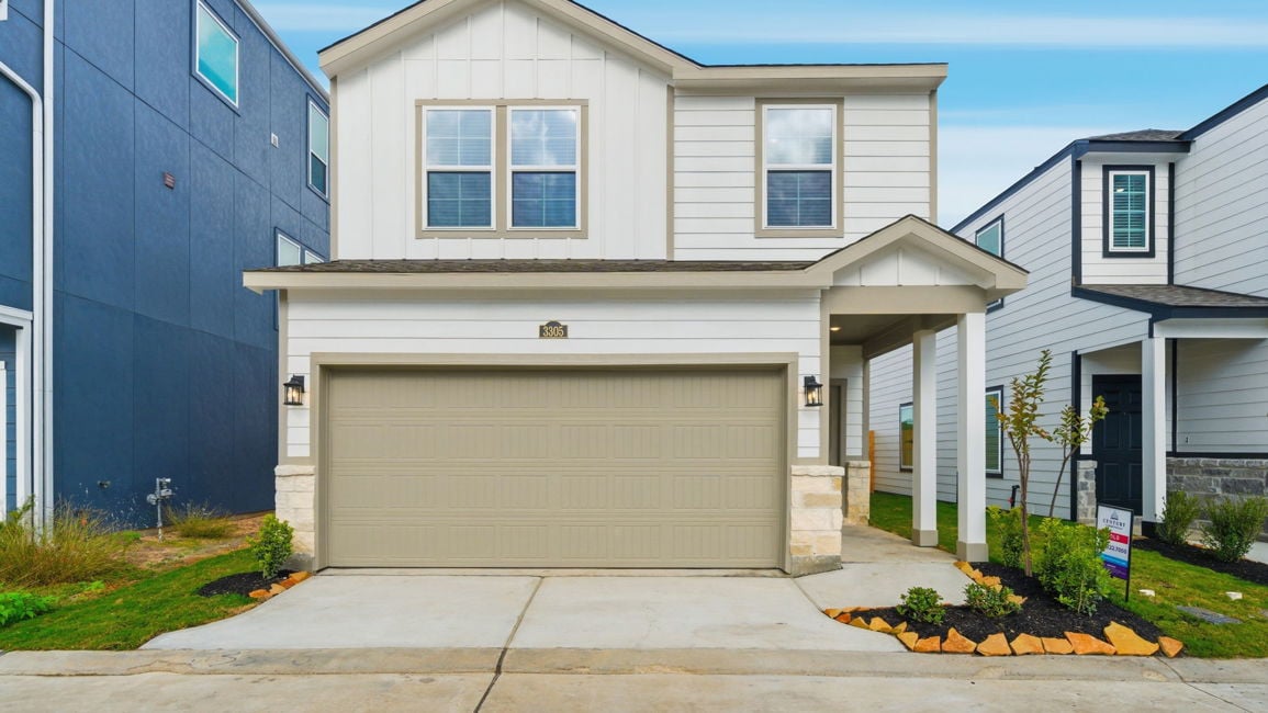 A garage in a neighborhood.