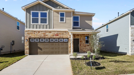 A building with a garage.