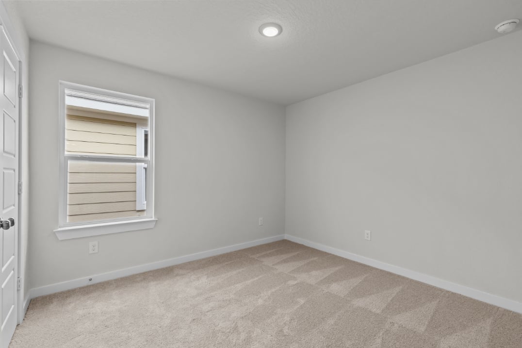 A room with a window and a carpet.