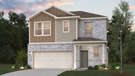 A house with trees around it.