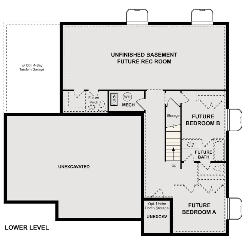 Rainier basement floor plan at Mapleton Heights by Century Communities
