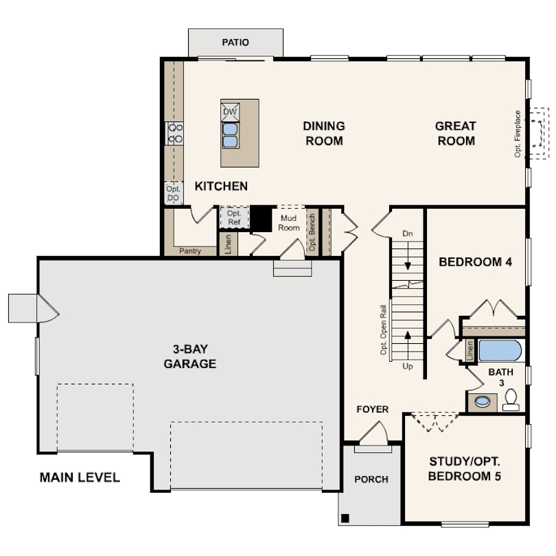 Rainier first floor floorplan options at Mapleton Heights by Century Communities