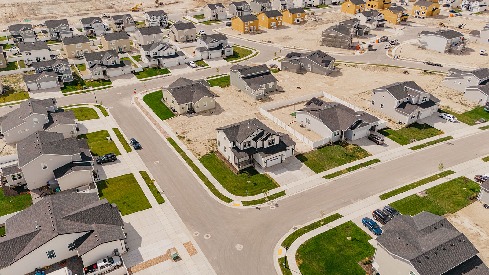 Aerial view of a neighborhood.
