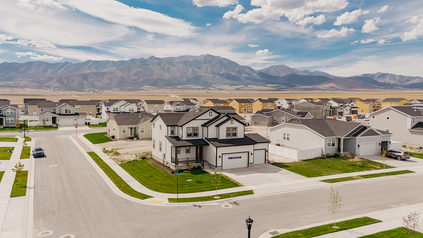 A neighborhood street with houses.