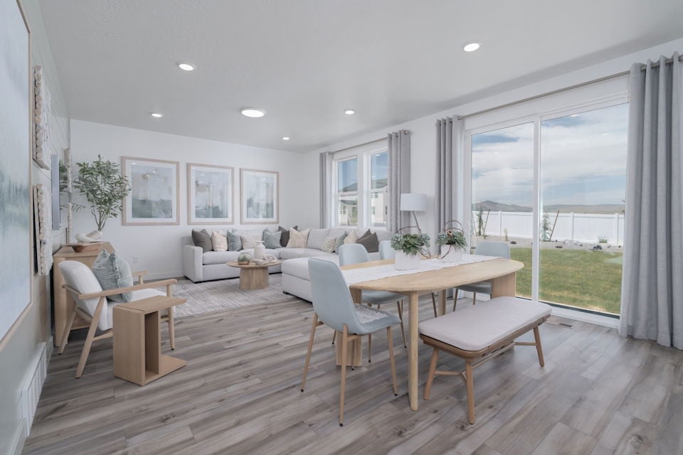 A living room with a large window.