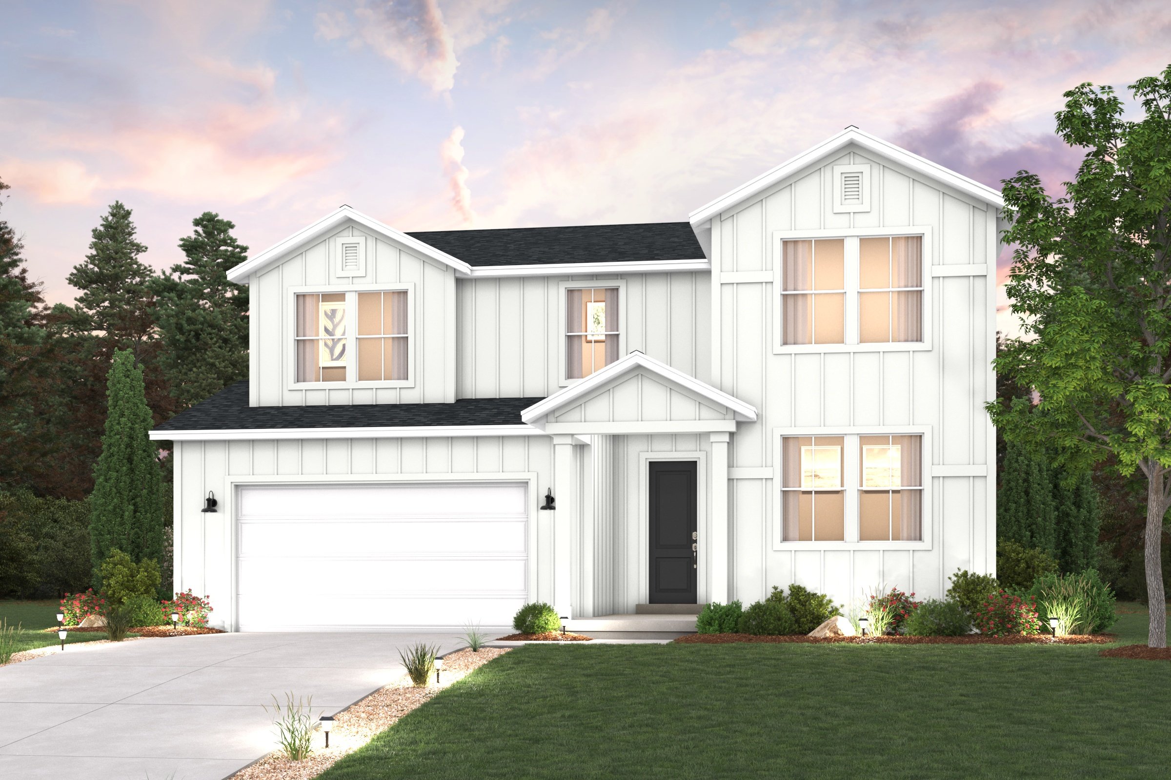 A white house with a driveway.