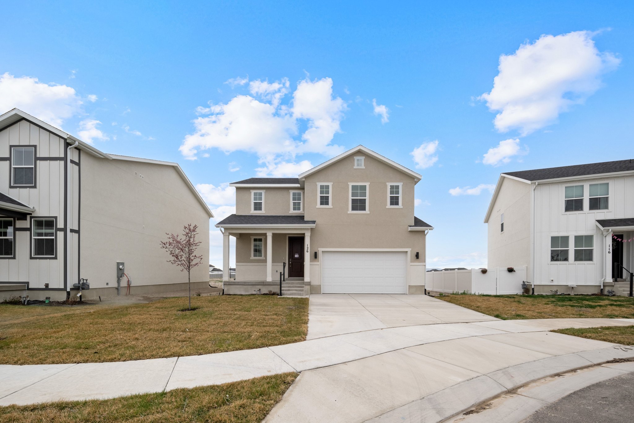 A row of white houses.