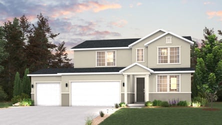 A house with a driveway and trees.