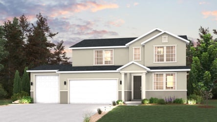 A house with a driveway and trees.