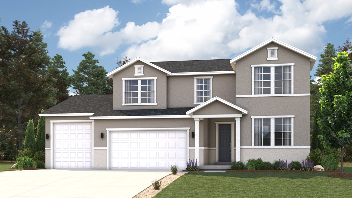 A house with a driveway and a lawn in front of it.