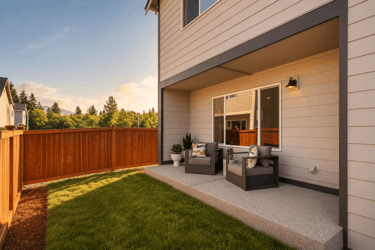 A house with a grass yard.