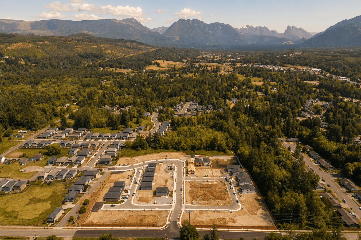 A large area with many trees and buildings in it.