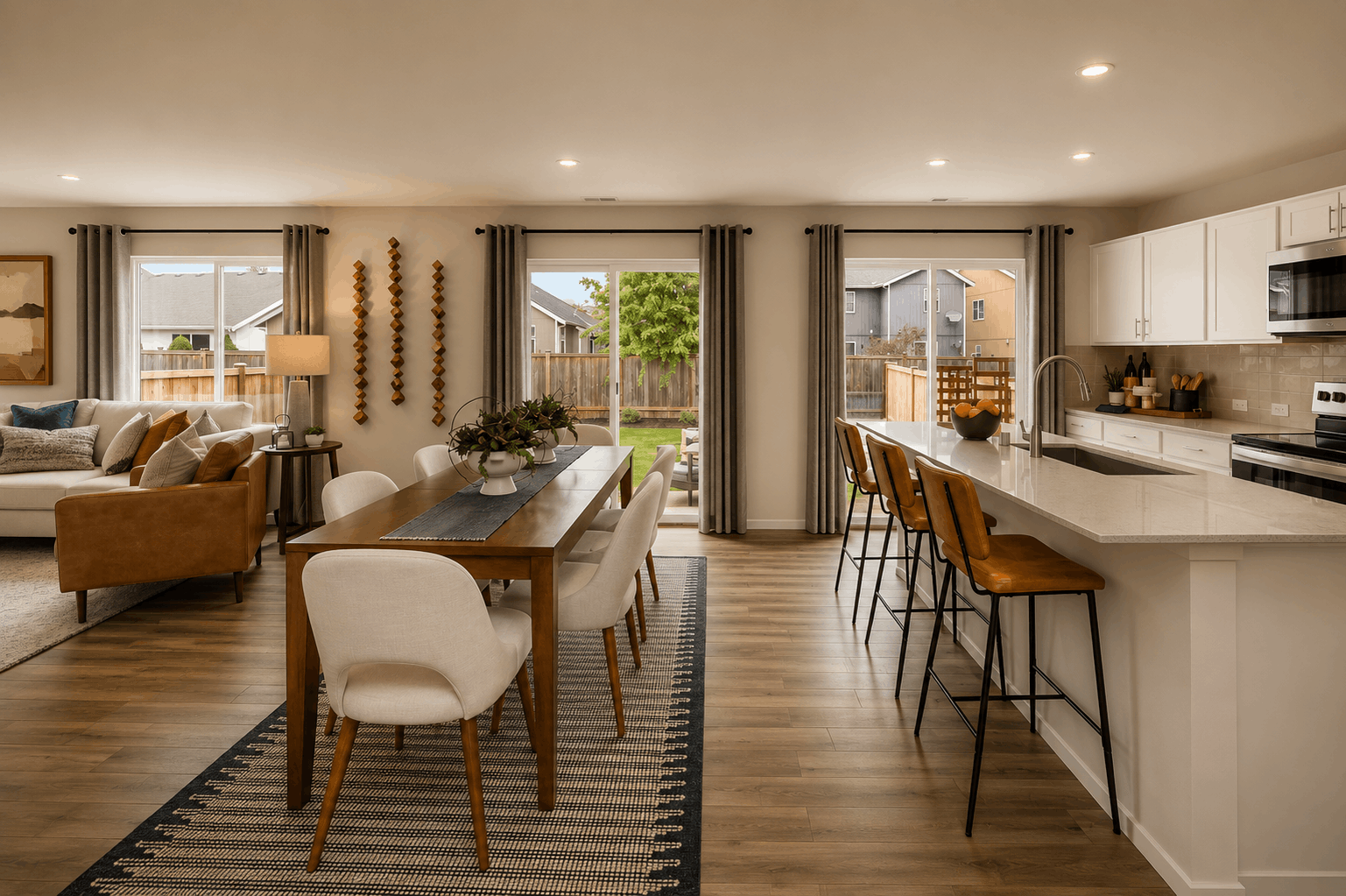 A kitchen and dining room.