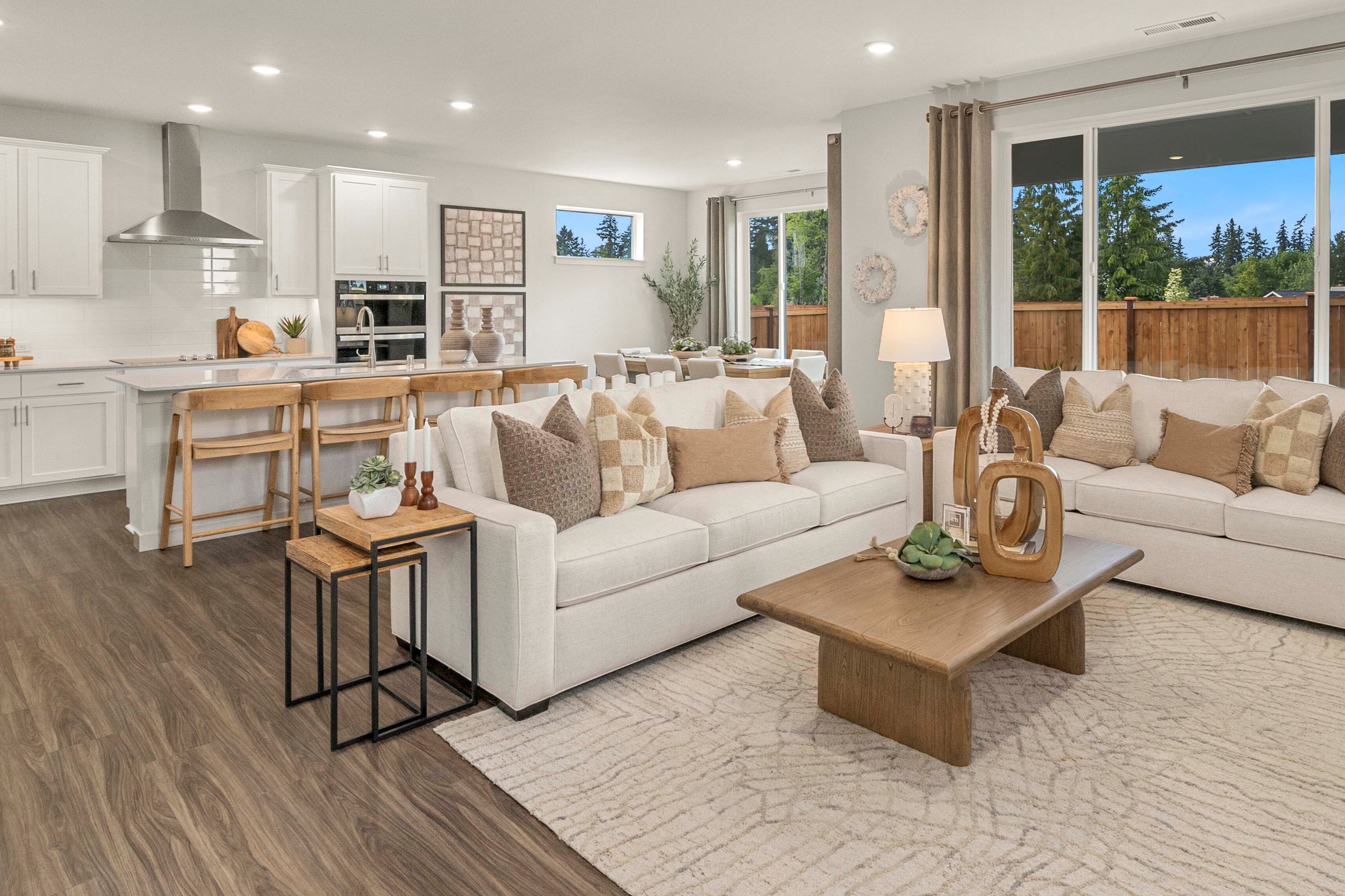 A living room with a large window.