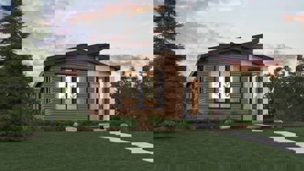 A house with a grass yard.