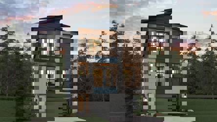 A house with a large front yard.